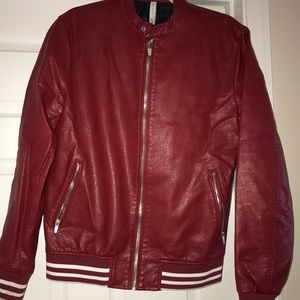 Red leather bomber jacket (Zara)